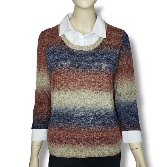 Alfred Dunner Knit Sweater Womens Small Collared‎ Pullover Striped - Picture 1 of 8